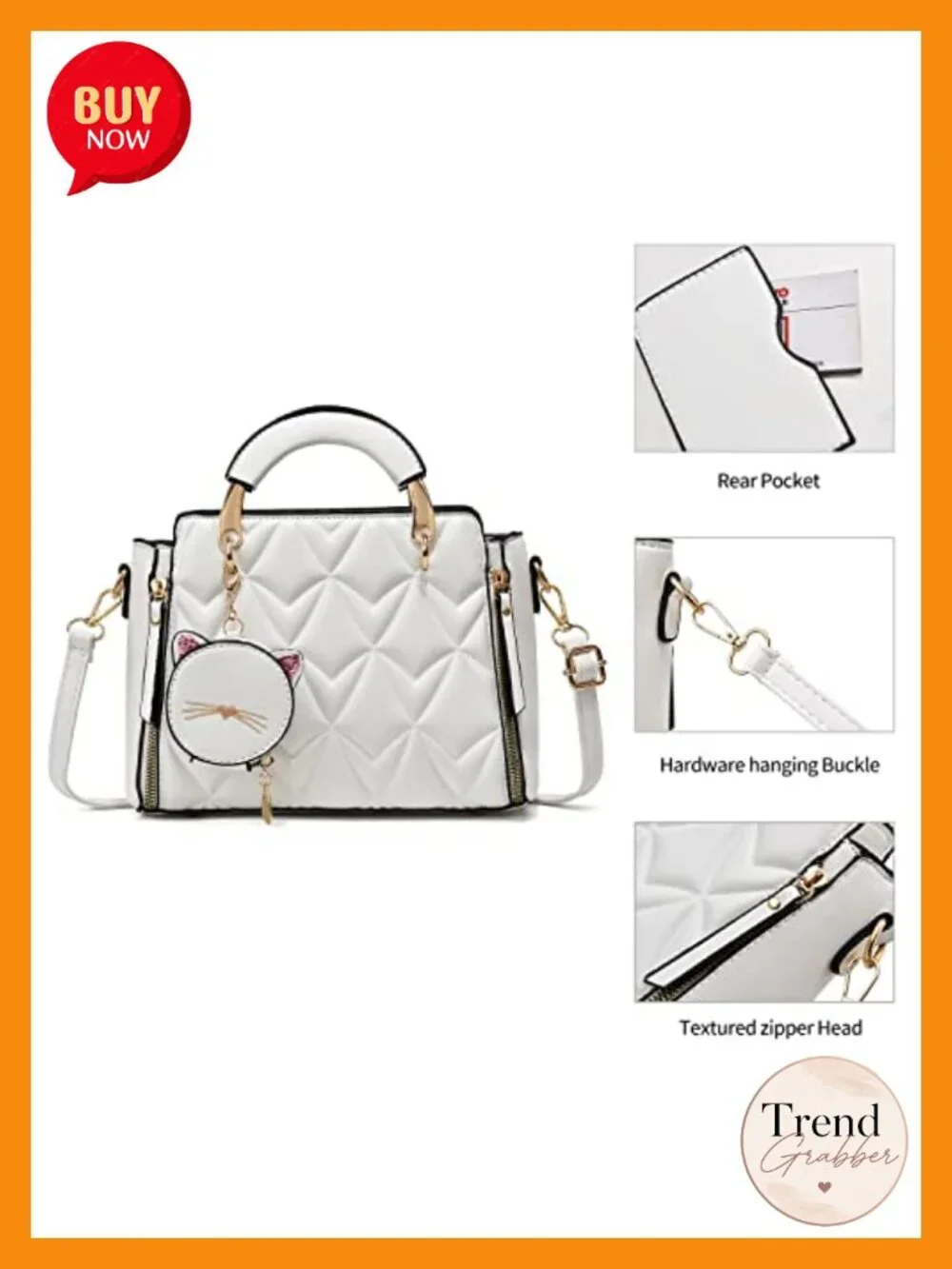 PU Leather Crossbody Satchel Bag with Kitten Pendant Tote